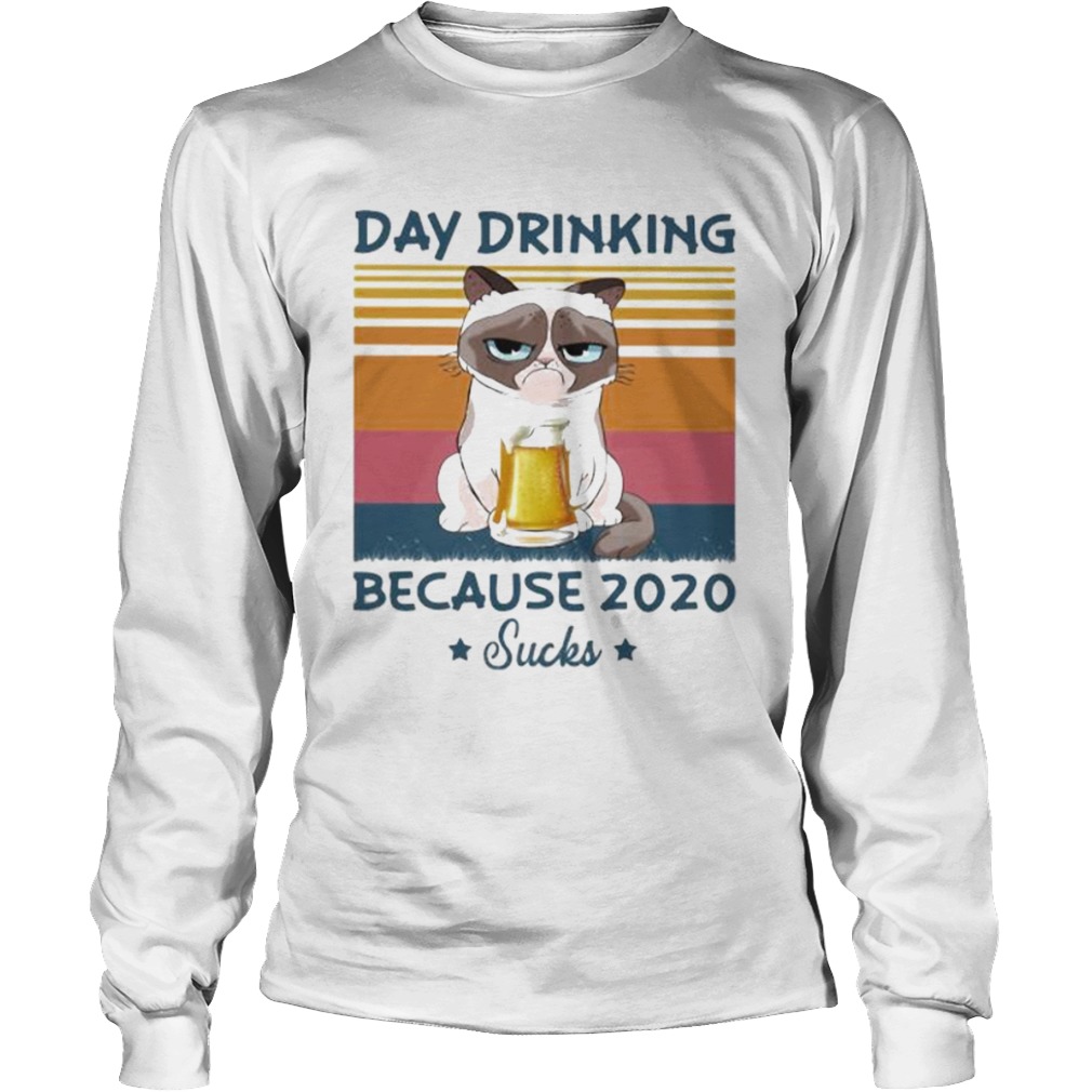 Day Drinking Because 2020 Sucks Cat Drink Beer Vintage Retro  Long Sleeve