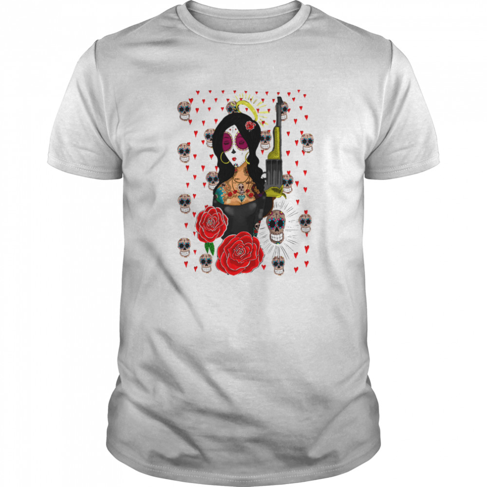 Day Of The Day Girls Guns-Rose And Sugar Skulls shirt