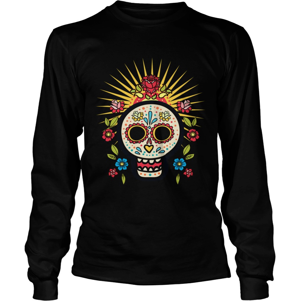 Dia De Los Muertos Day Of The Dead Sugar Skull Flower  Long Sleeve