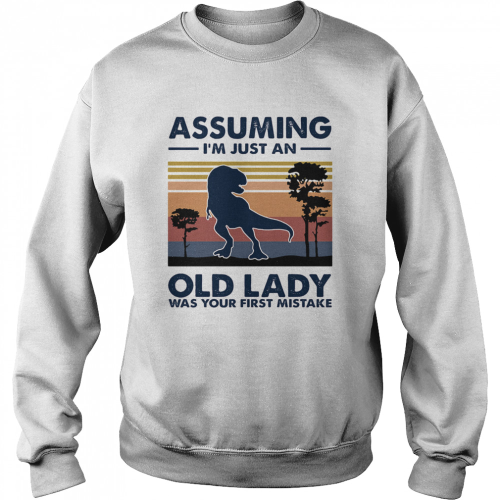 Dinosaur assuming i’m just an old lady was your first mistake vintage retro  Unisex Sweatshirt