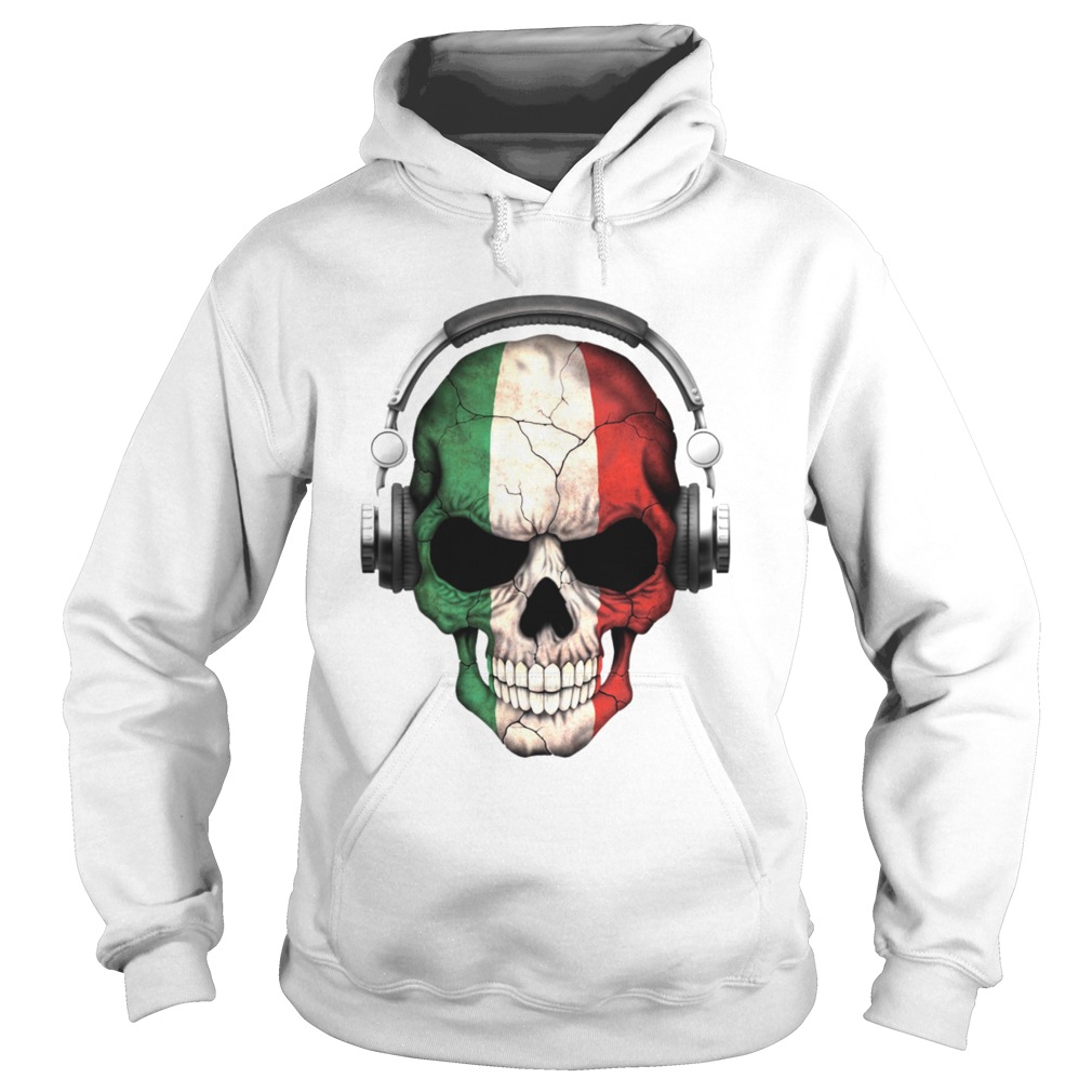 Dj Skull With Italian Flag Dia De Los Muertos Day Of The Dead  Hoodie