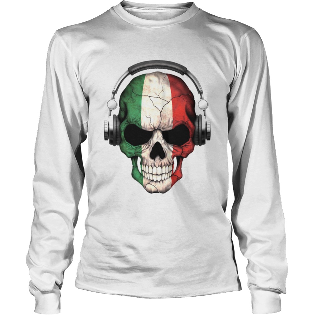 Dj Skull With Italian Flag Dia De Los Muertos Day Of The Dead  Long Sleeve