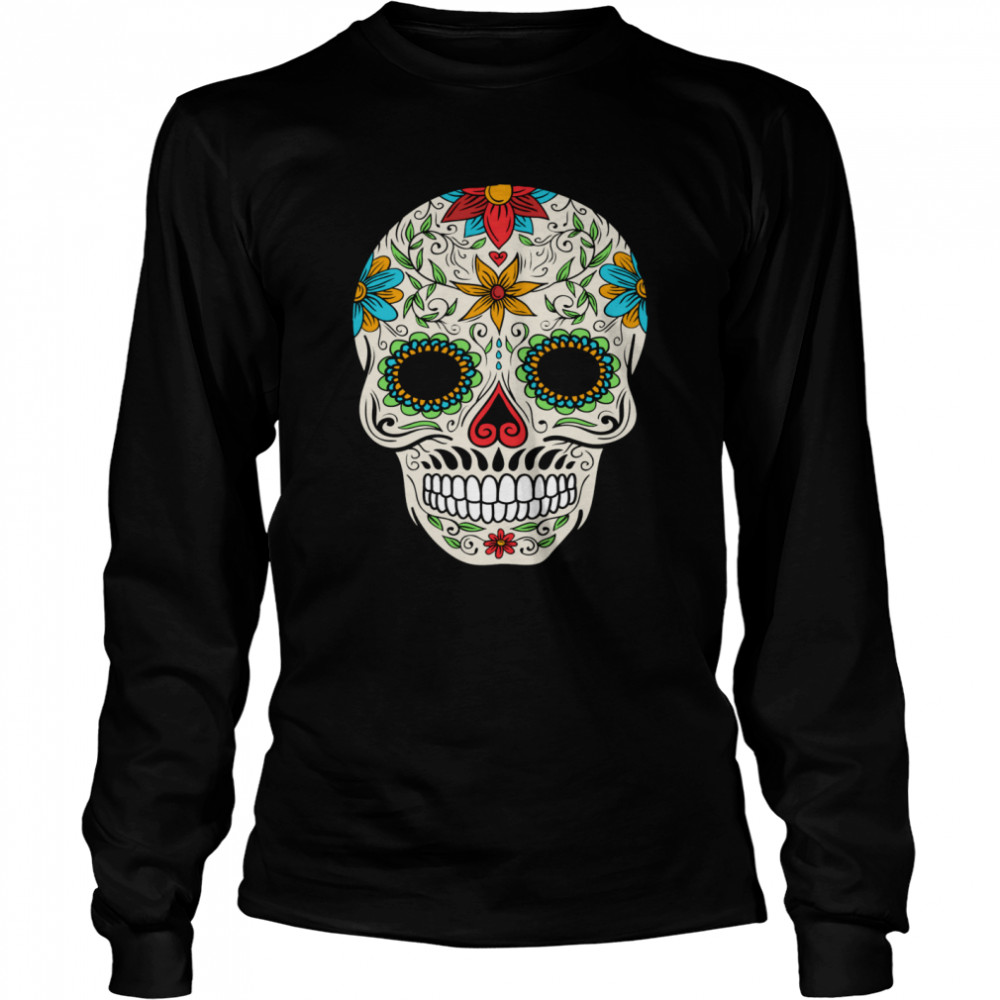 Floral Sugar Skull Day Of The Dead  Long Sleeved T-shirt