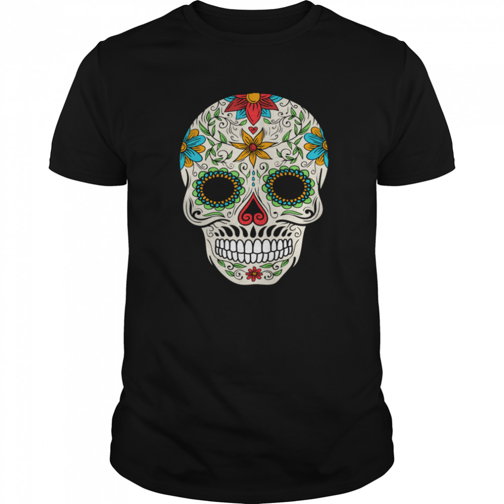 Floral Sugar Skull Day Of The Dead  Classic Men's T-shirt