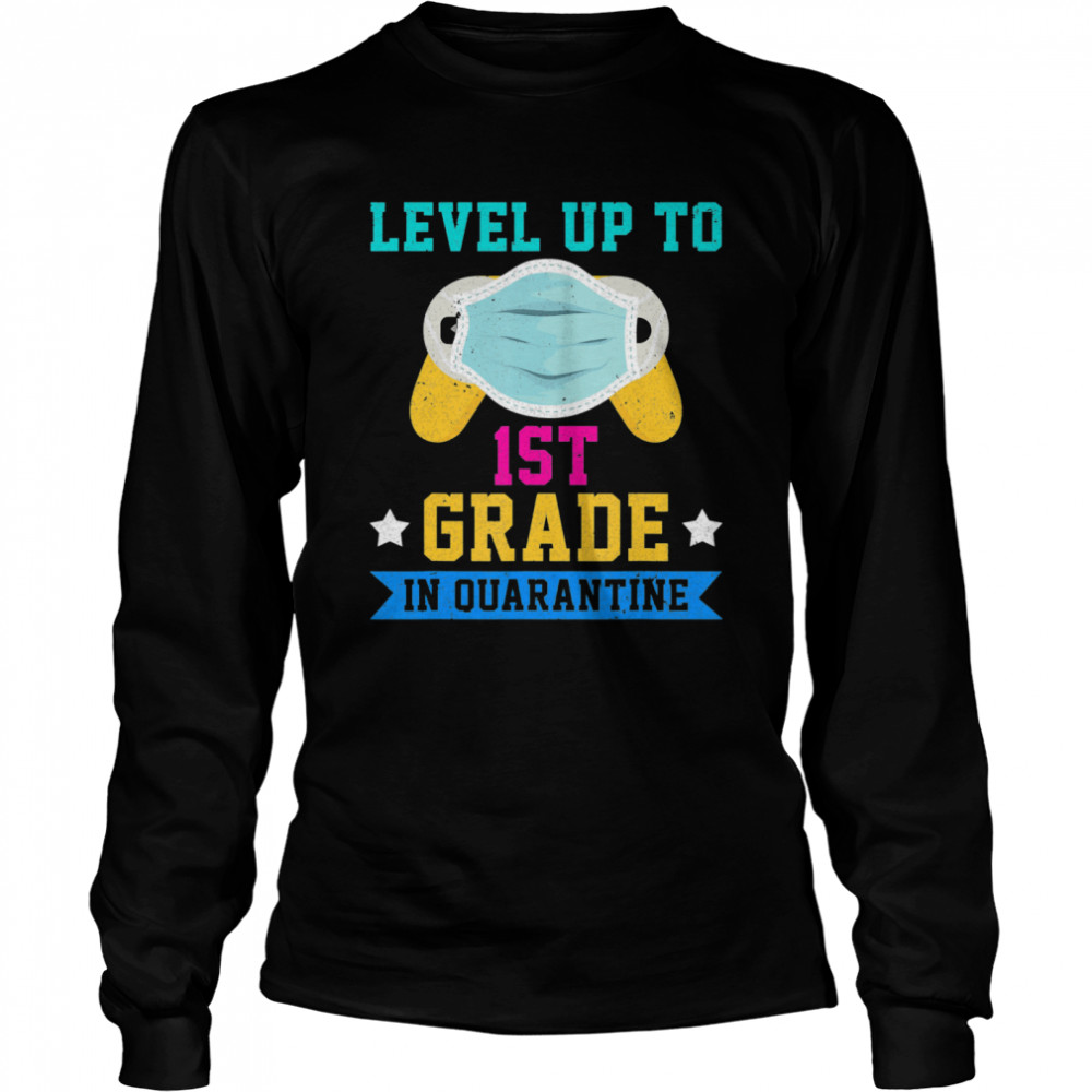 Gamer Mask School Back Level Up To 1st Grade In Quarantine  Long Sleeved T-shirt