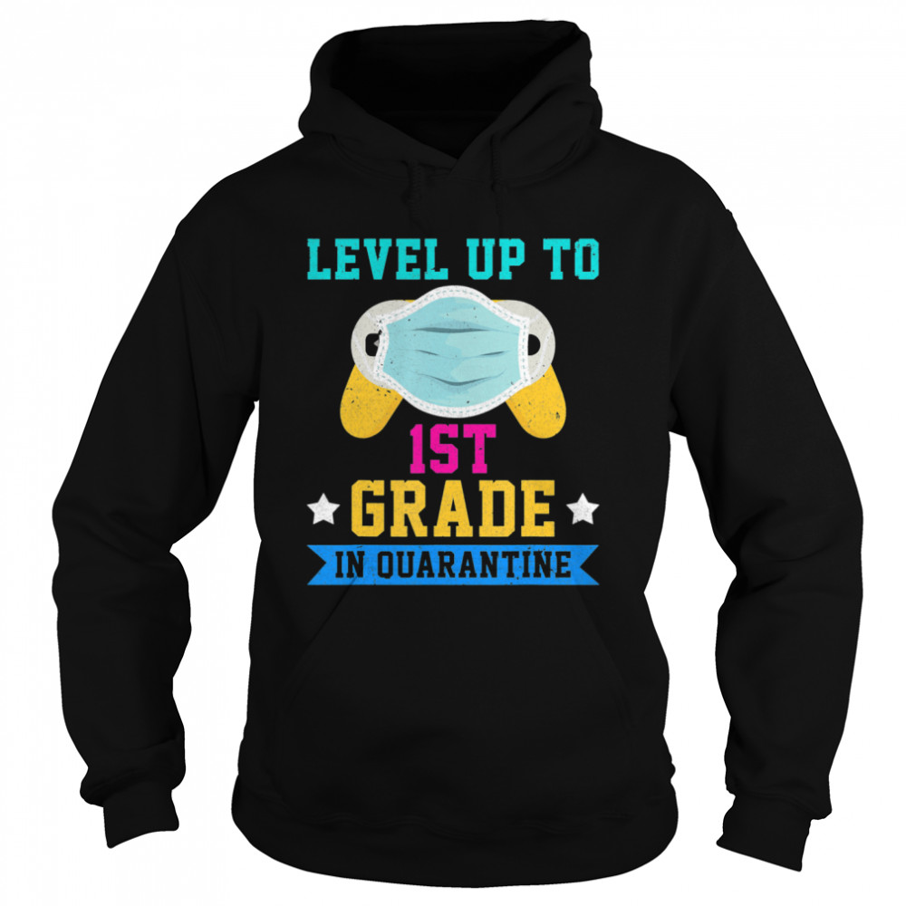 Gamer Mask School Back Level Up To 1st Grade In Quarantine  Unisex Hoodie