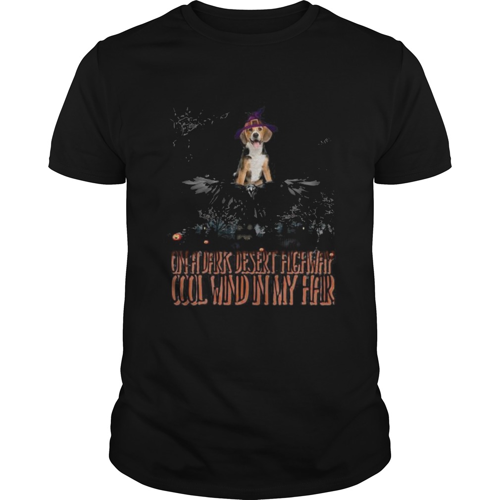 Golden retriever on a dark desert highway cool wind in my hair shirt