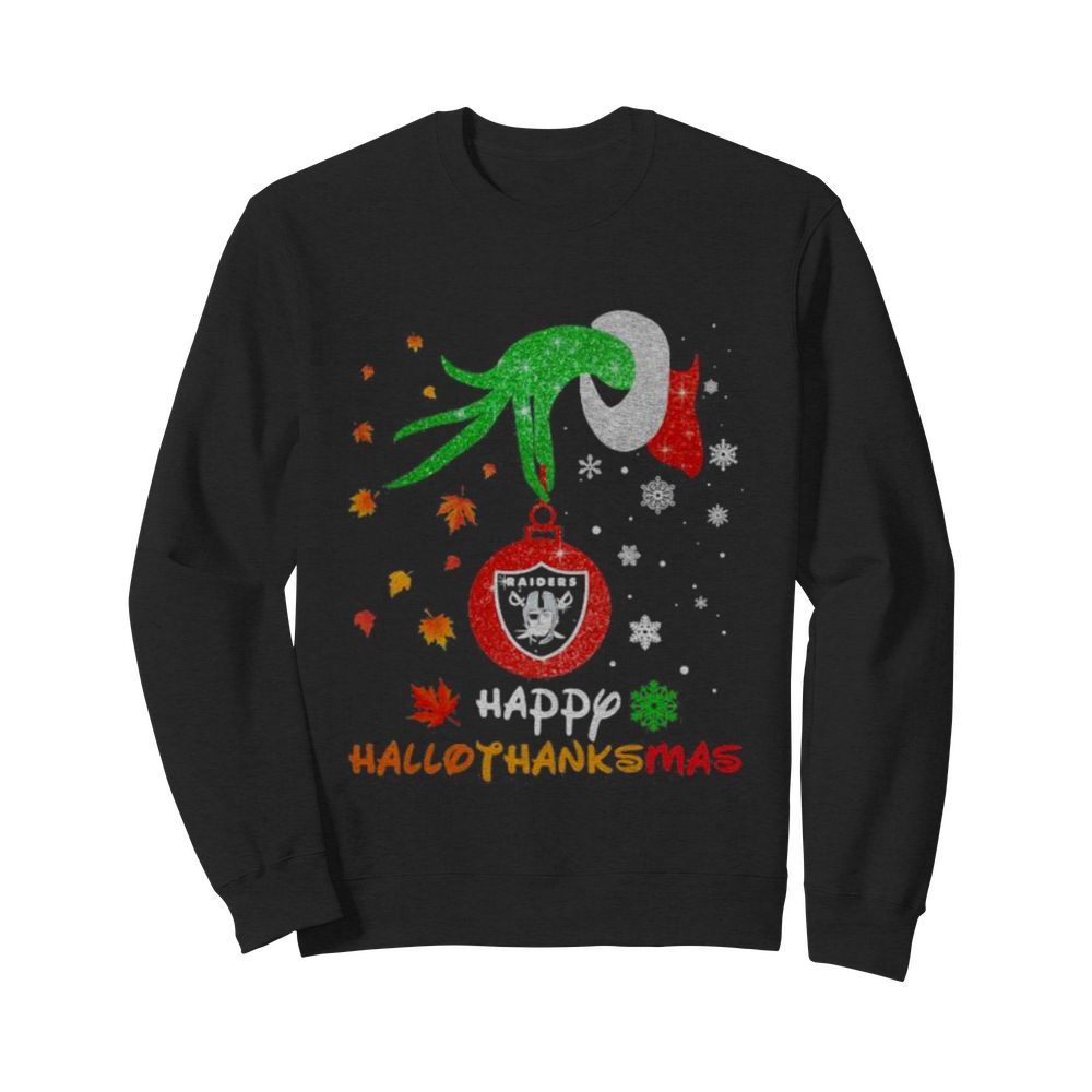 Grinch holding las vegas raiders logo happy hallothanksmas halloween thanksgiving christmas  Unisex Sweatshirt