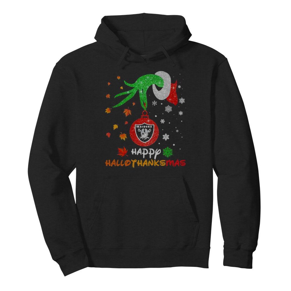 Grinch holding las vegas raiders logo happy hallothanksmas halloween thanksgiving christmas  Unisex Hoodie