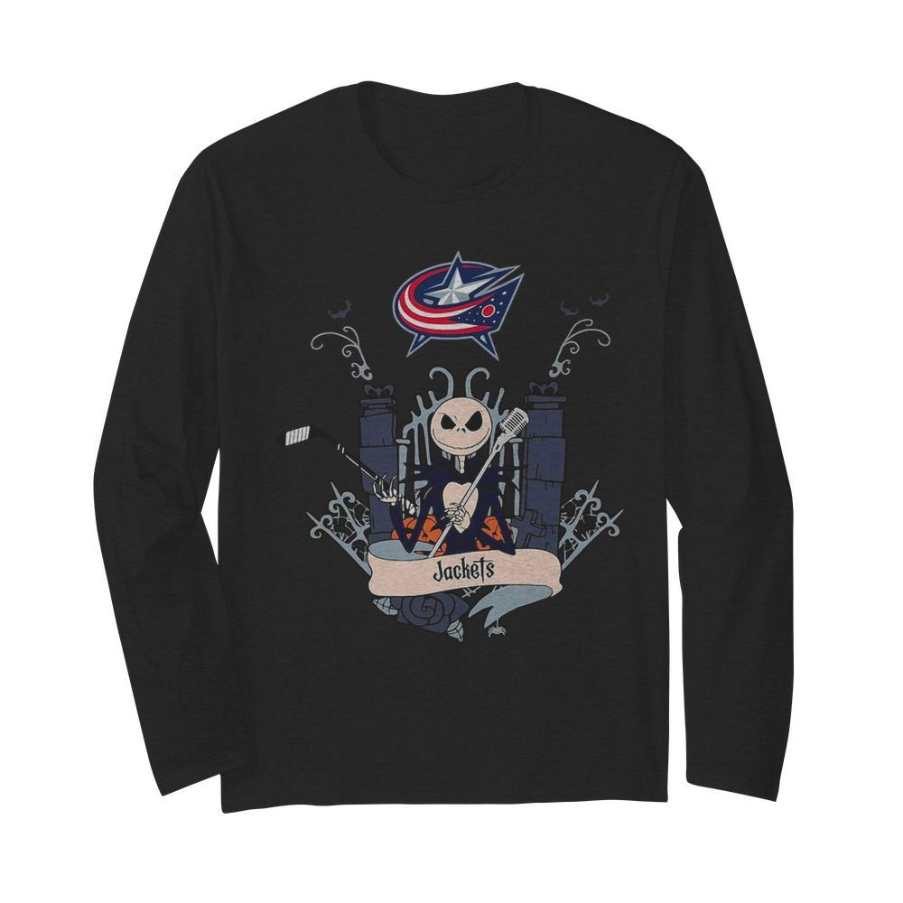 Halloween Jack Skellington Columbus Blue Jackets  Long Sleeved T-shirt 