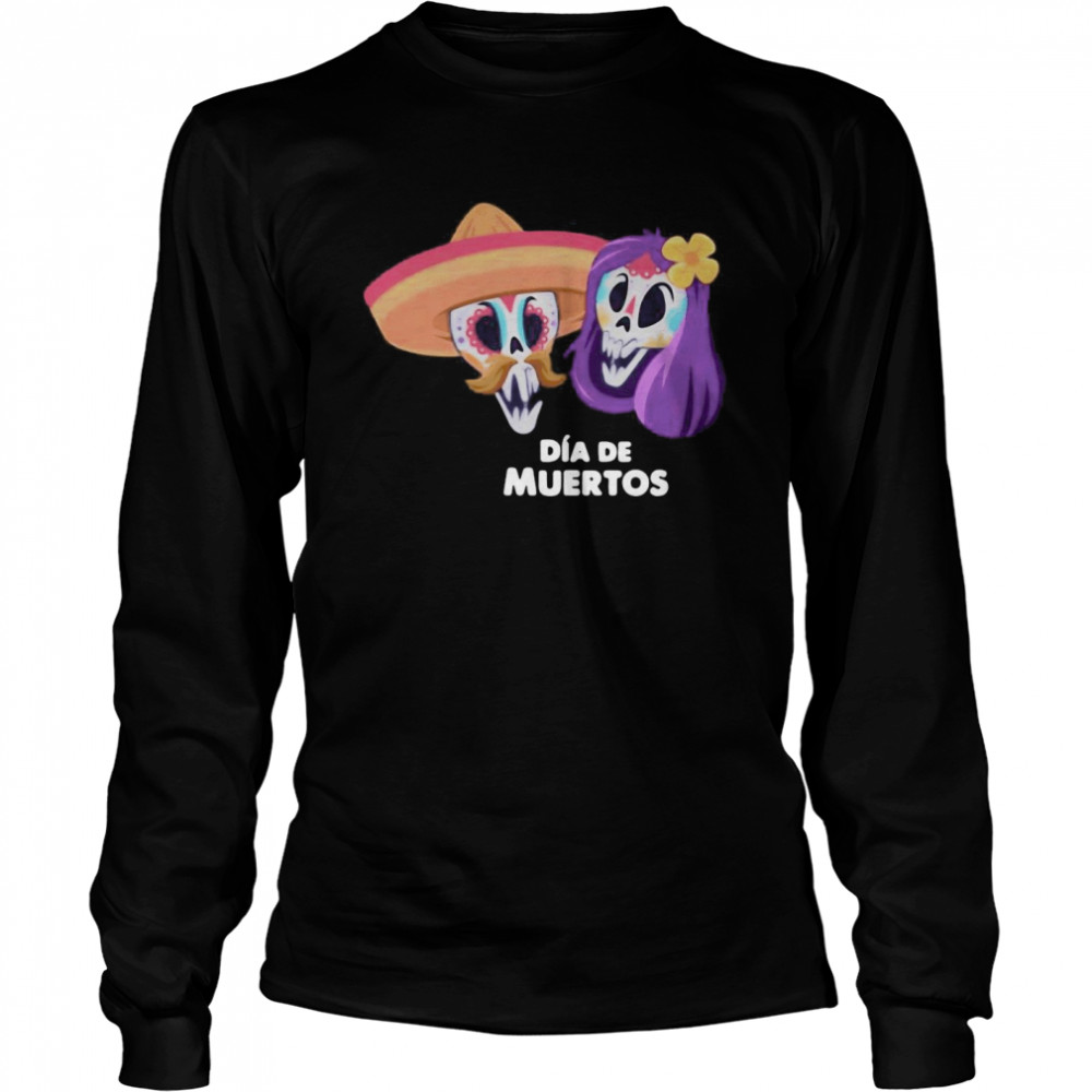 Halloween Sugar Skull Couple Day Of The Dead Dia De Muertos  Long Sleeved T-shirt