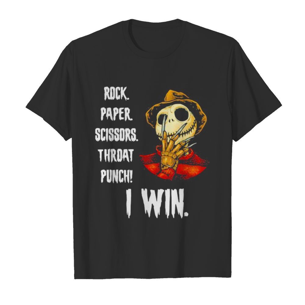 Halloween freddy krueger jack skellington rock paper scissors throat punch i win shirt