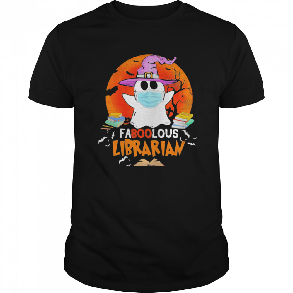 Halloween ghost mask faboolous librarian moon shirt