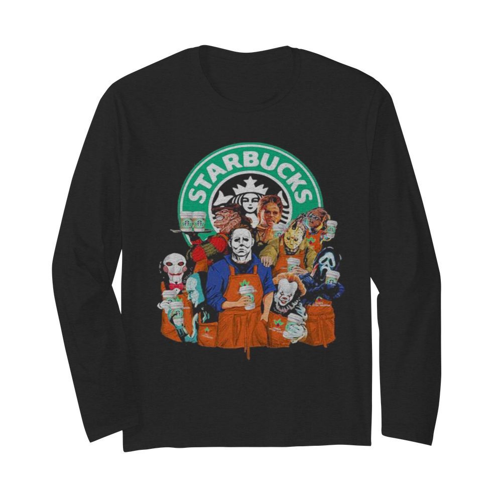 Halloween horror characters starbucks coffee  Long Sleeved T-shirt 