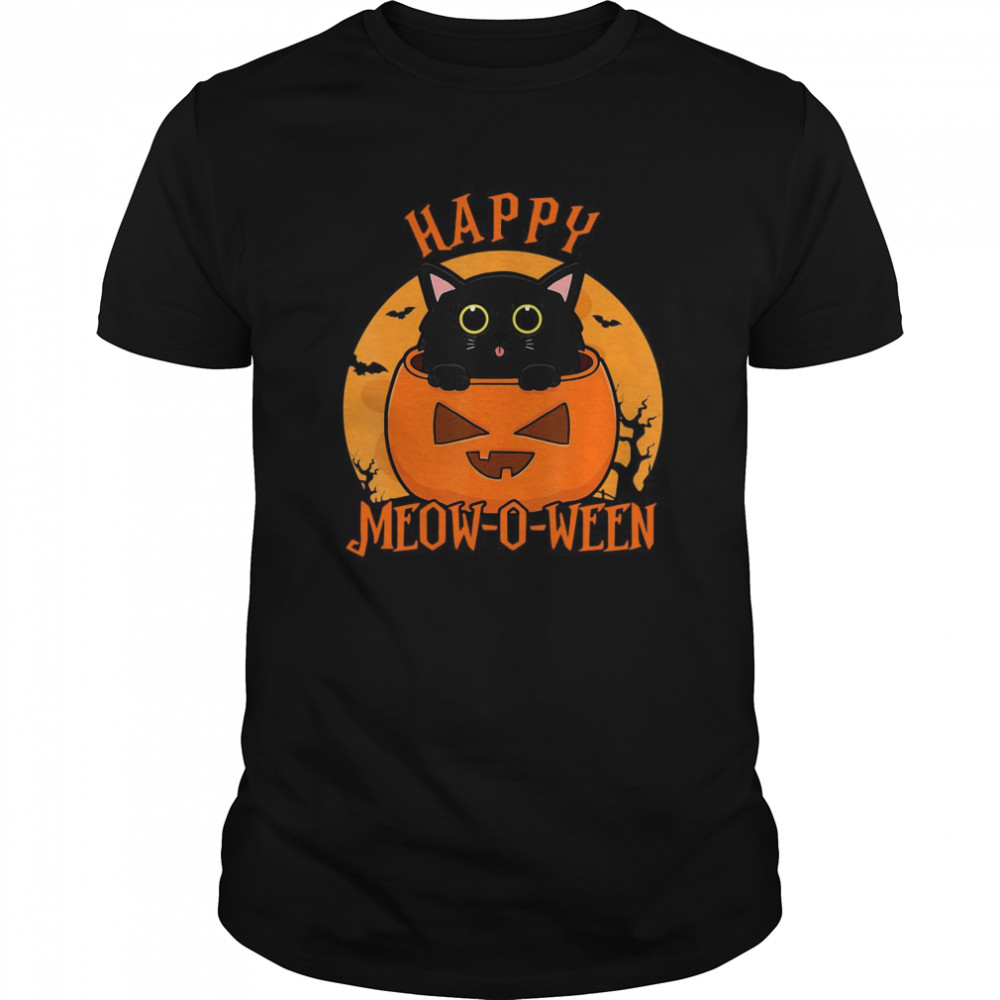 Happy Halloween Meowoween Black Cat  Classic Men's T-shirt