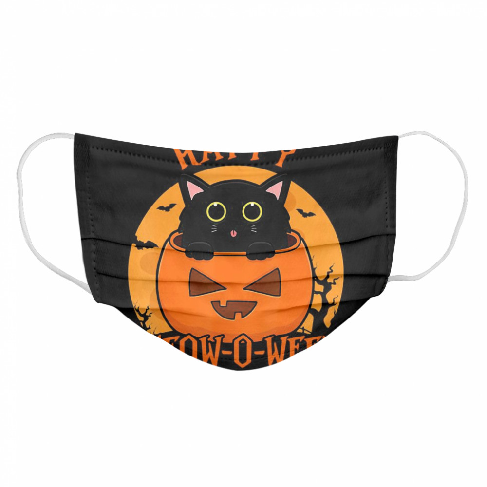 Happy Halloween Meowoween Black Cat  Cloth Face Mask