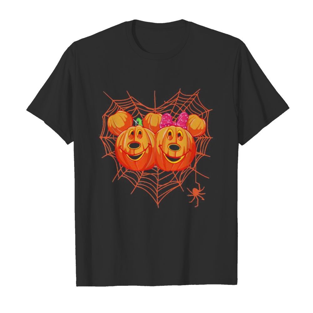 Happy halloween mickey and minnie mouse pumpkins heart spiderweb shirt