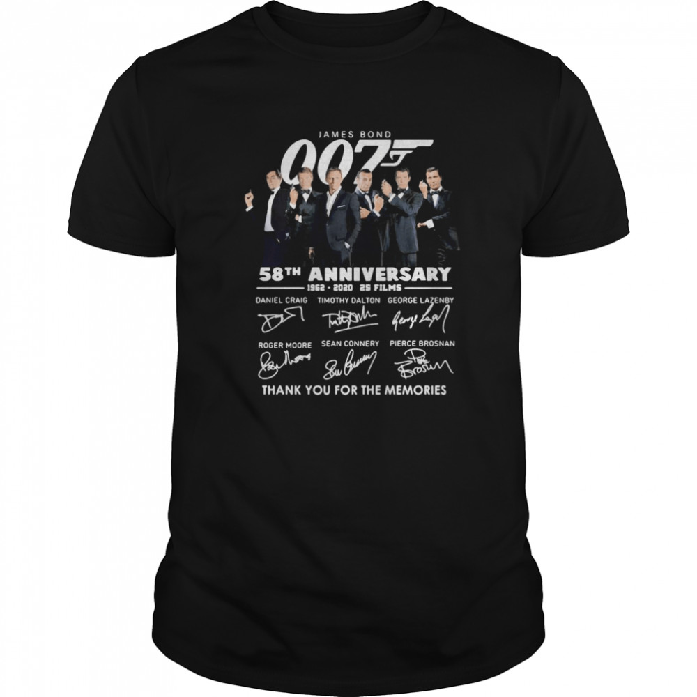 James Bond 007 58th Anniversary 1962 2020 Thank You For The Memories Signatures shirt