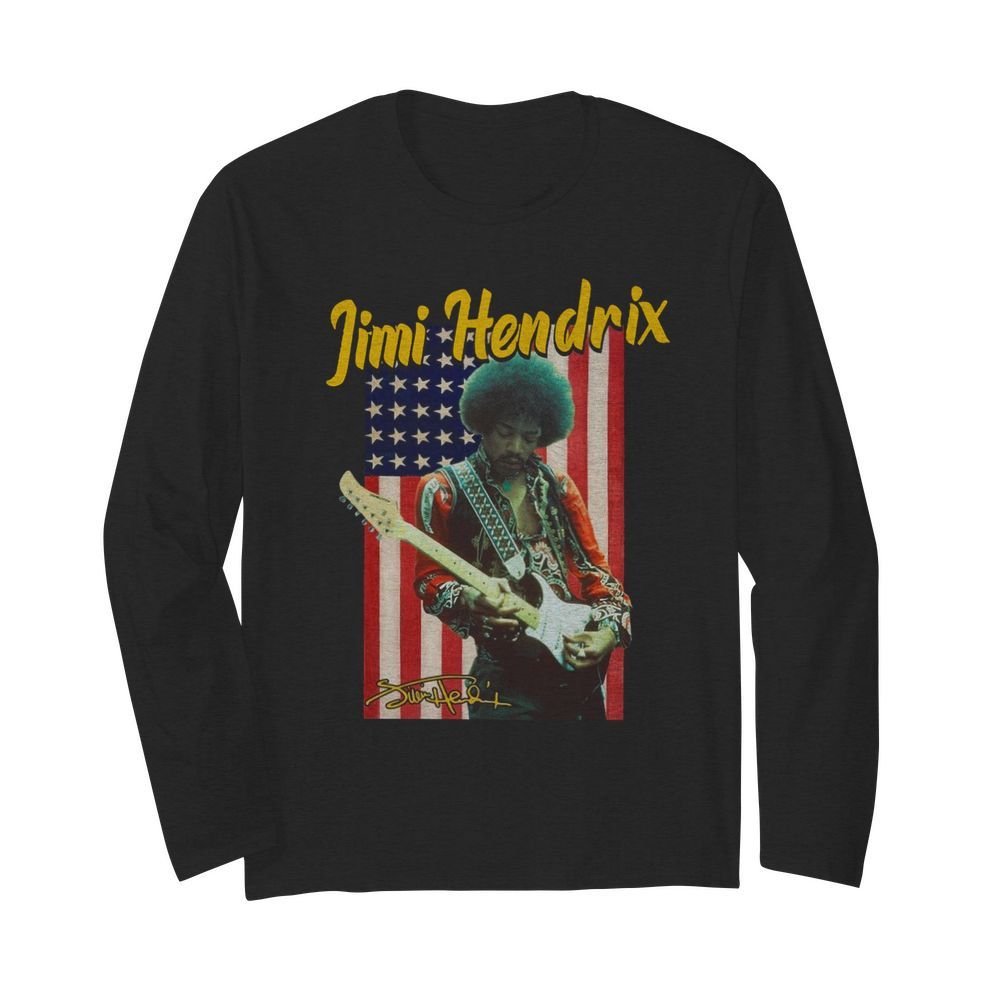 Jimi Hendrix American Flag Signature  Long Sleeved T-shirt 