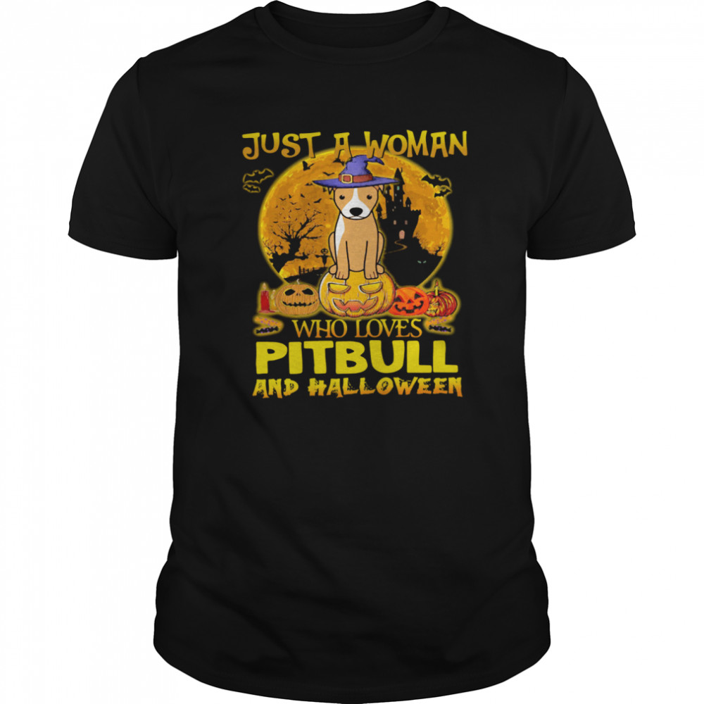 Just A Woman Who Loves Pitbull And Halloween  Classic Men's T-shirt