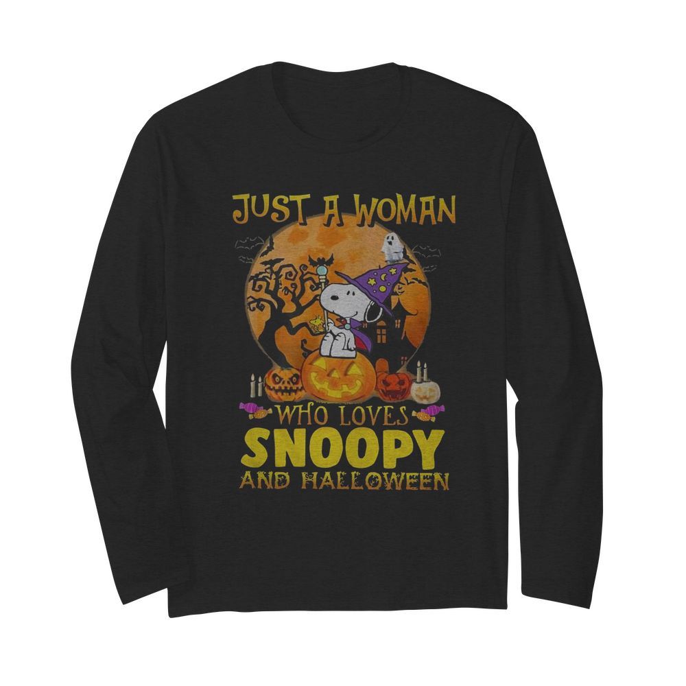 Just A Woman Who Loves Snoopy And Halloween  Long Sleeved T-shirt 