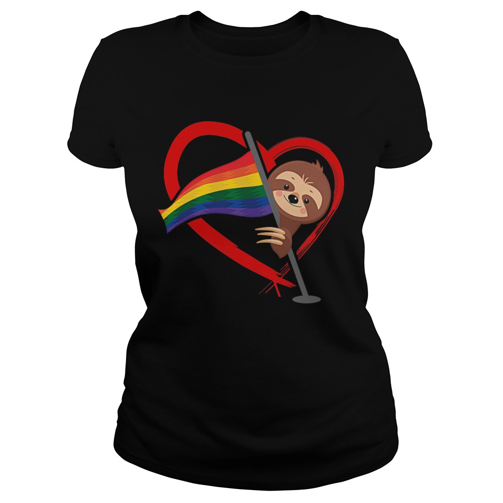 LGBT Flag T Shirt Sloth Gay Lesbian  Classic Ladies