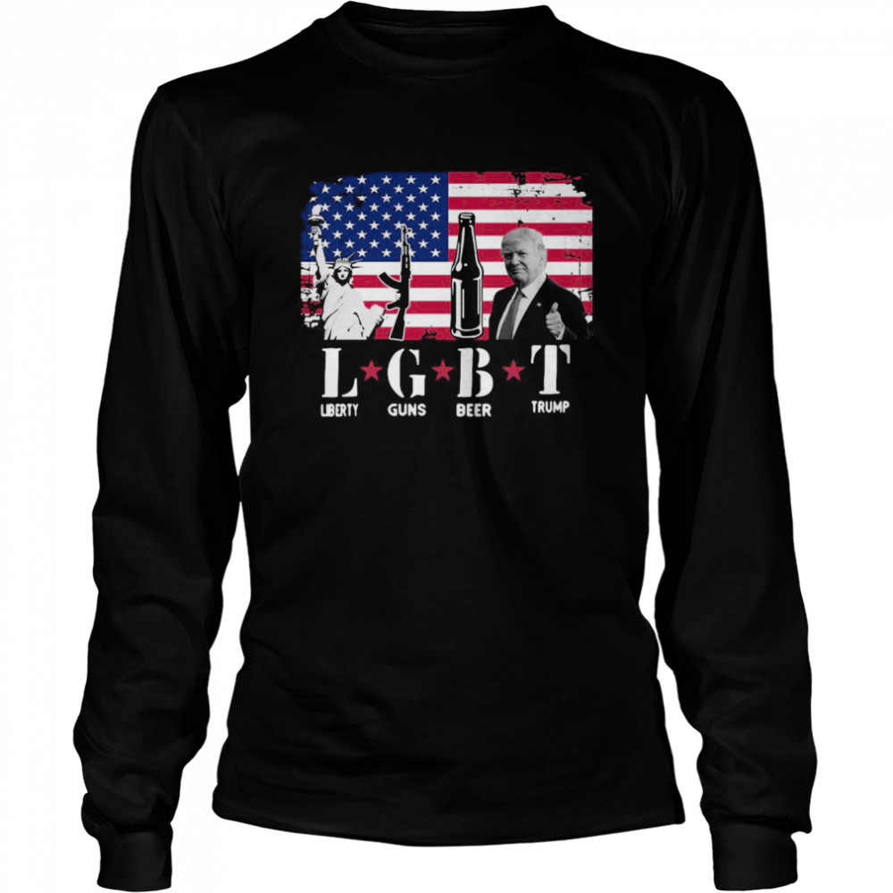 LGBT Liberty Guns Beer Trump American Flag  Long Sleeved T-shirt