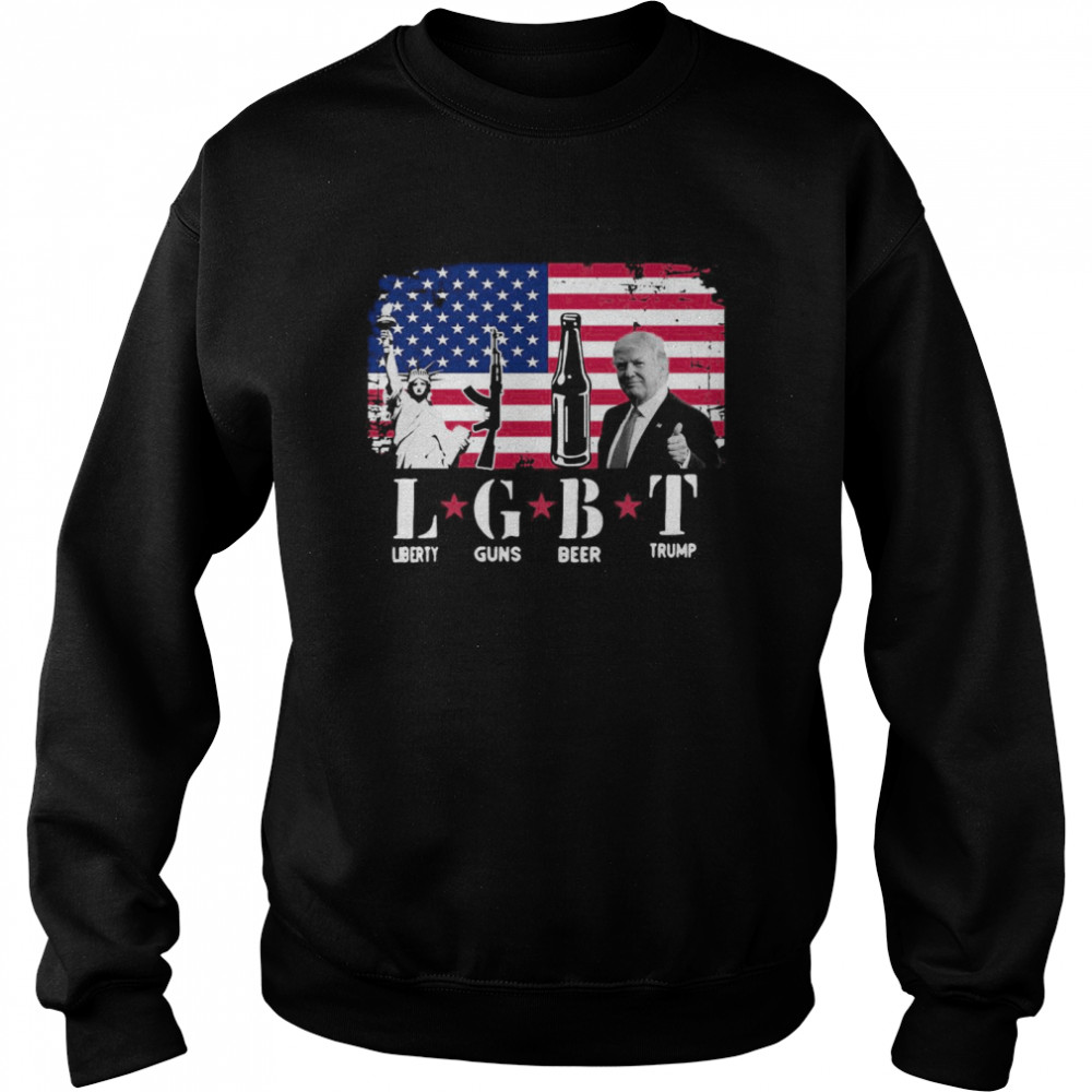 LGBT Liberty Guns Beer Trump American Flag  Unisex Sweatshirt