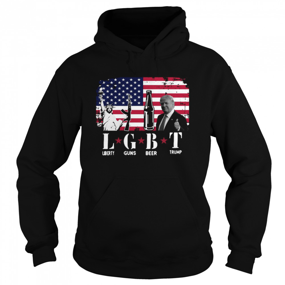 LGBT Liberty Guns Beer Trump American Flag  Unisex Hoodie