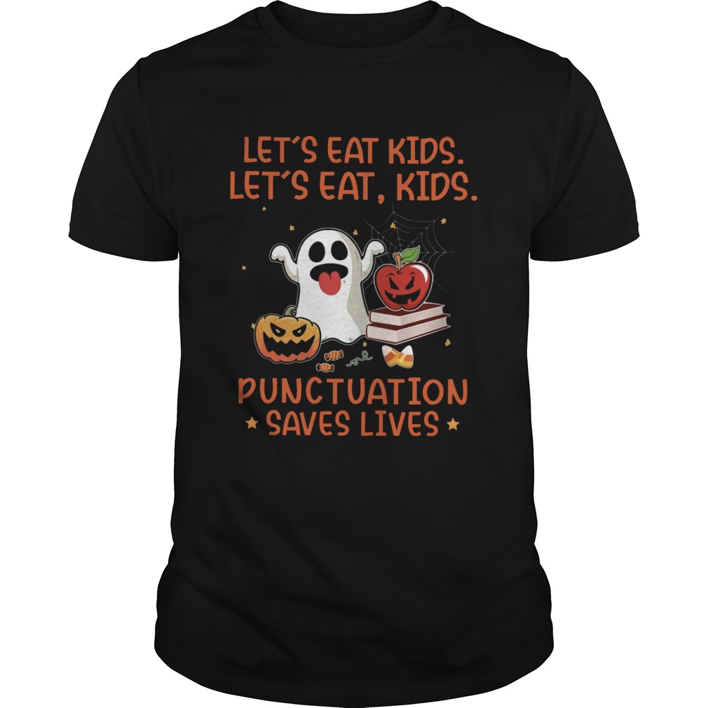 Lets Eat Kids Lets Eat Kids Punctuation Saves Lives Candy Corn Halloween shirt