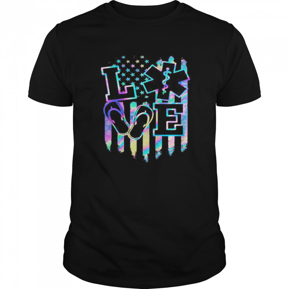 Love Paramedic American Flag Hologram Independence Day shirt