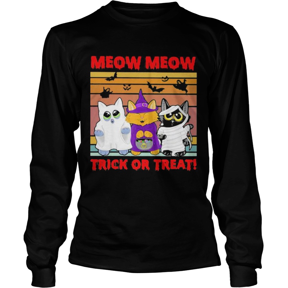 Meow Meow Trick Or Treat Cats Halloween Vintage Retro  Long Sleeve