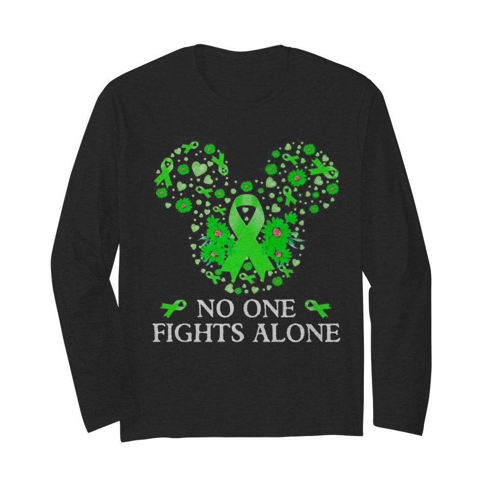 Mickey mouse no one fights alone flowers hearts  Long Sleeved T-shirt 