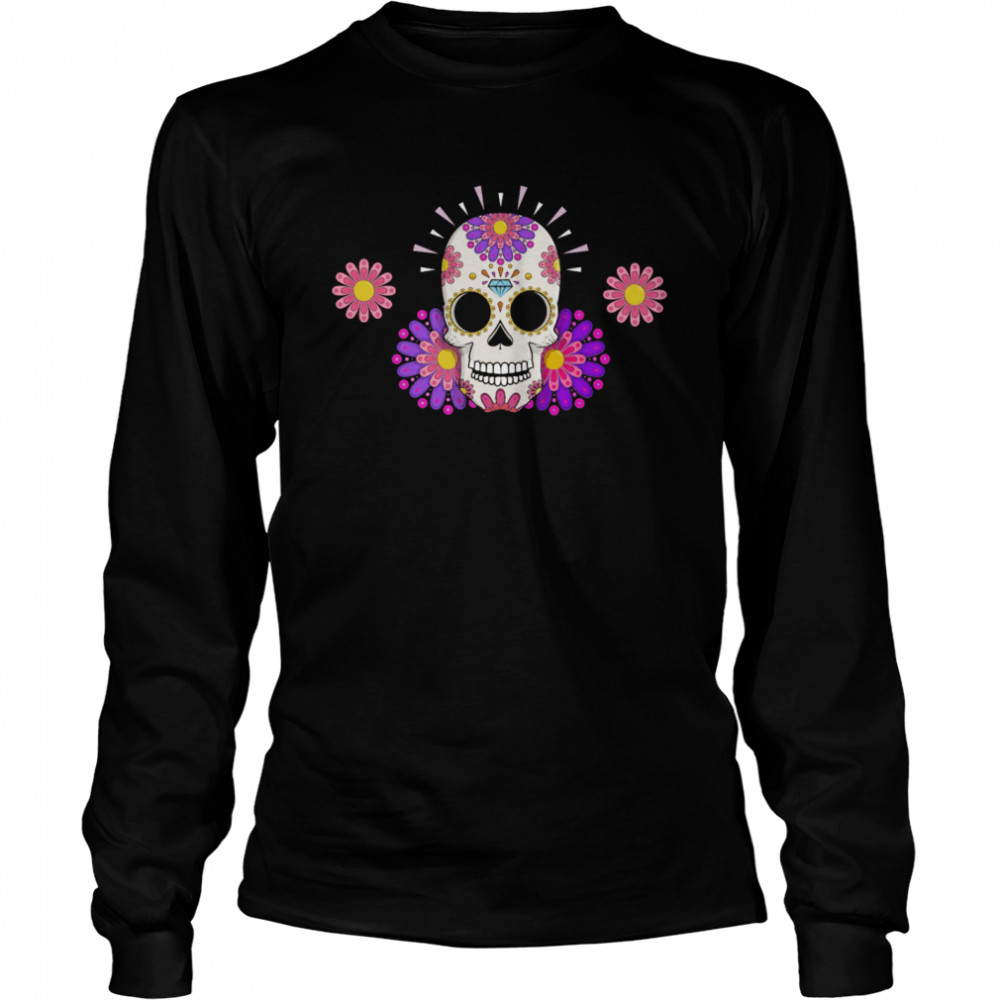 Muertos Day Of Dead Sugar Skull  Long Sleeved T-shirt