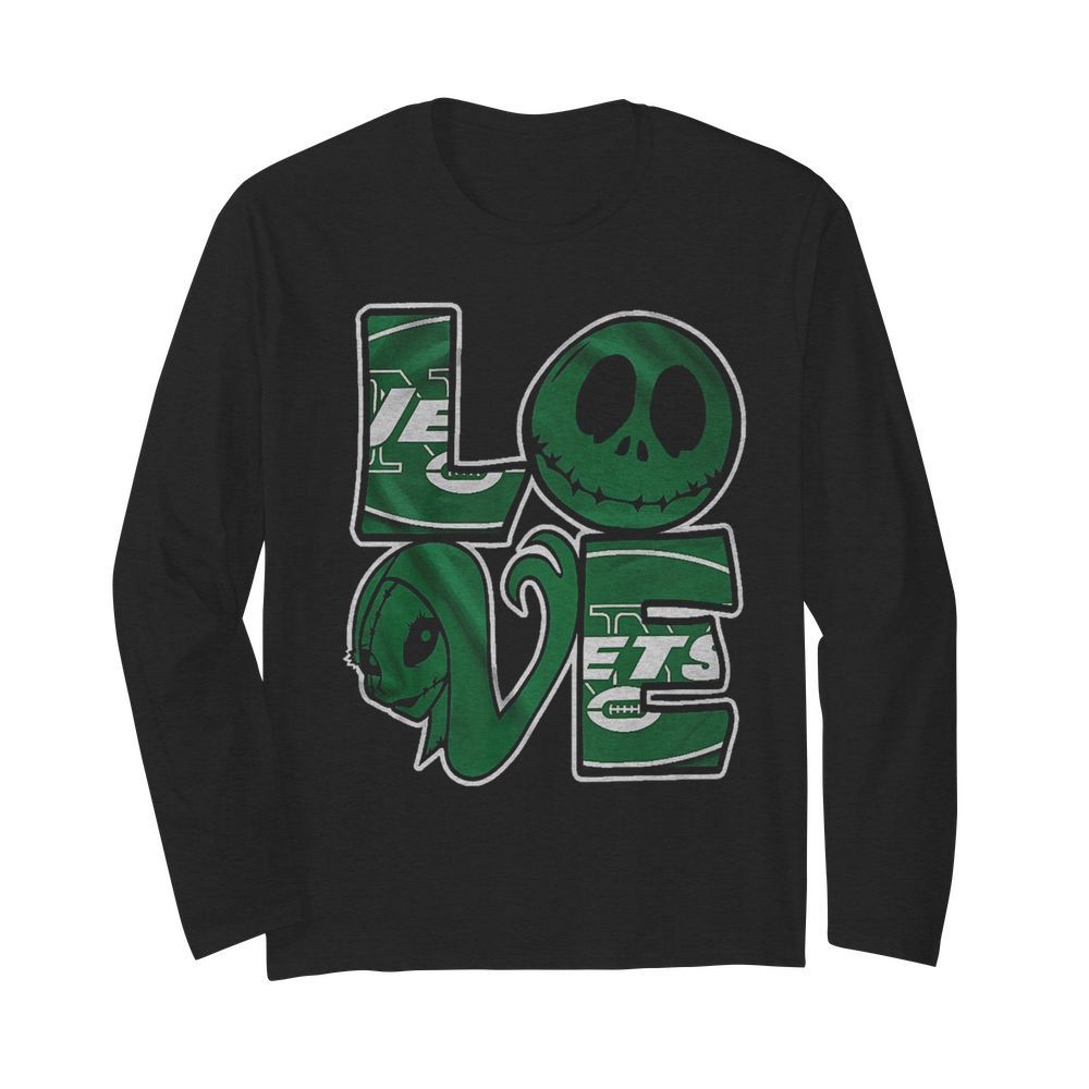 New York Jets Jack Skellington And Sally Love  Long Sleeved T-shirt 