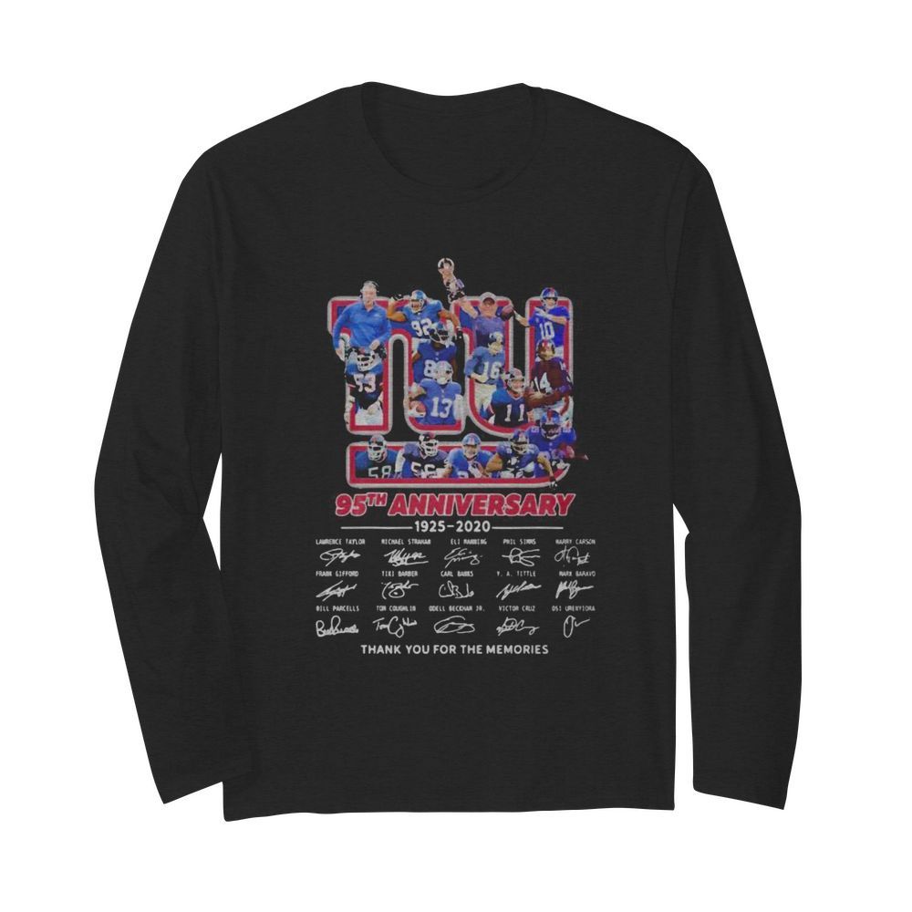 New york giants 95th anniversary 1925 2020 thank for the memories signatures  Long Sleeved T-shirt 