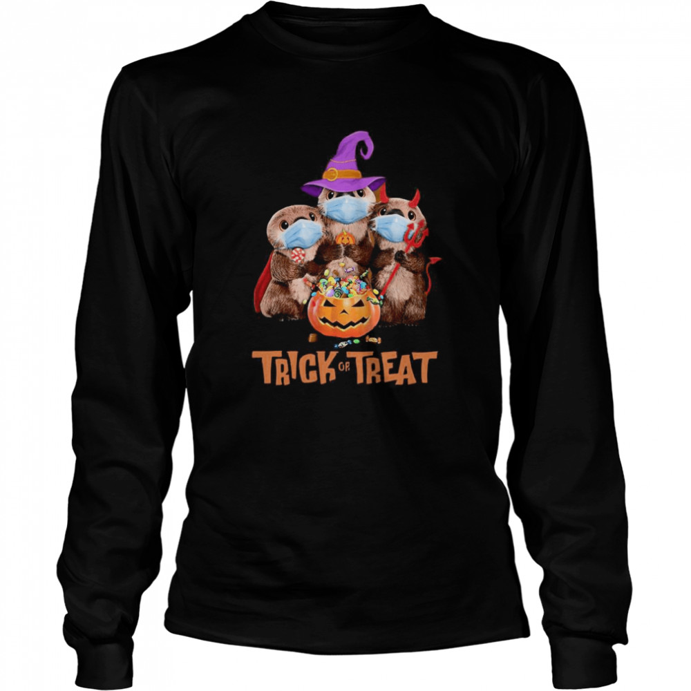 Otter Face Mask Trick Or Treat  Long Sleeved T-shirt