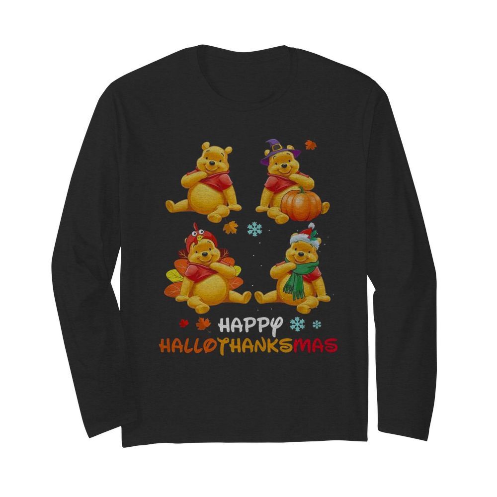 Pooh Disney Halloween And Merry Christmas Happy Hallothanksmas  Long Sleeved T-shirt 