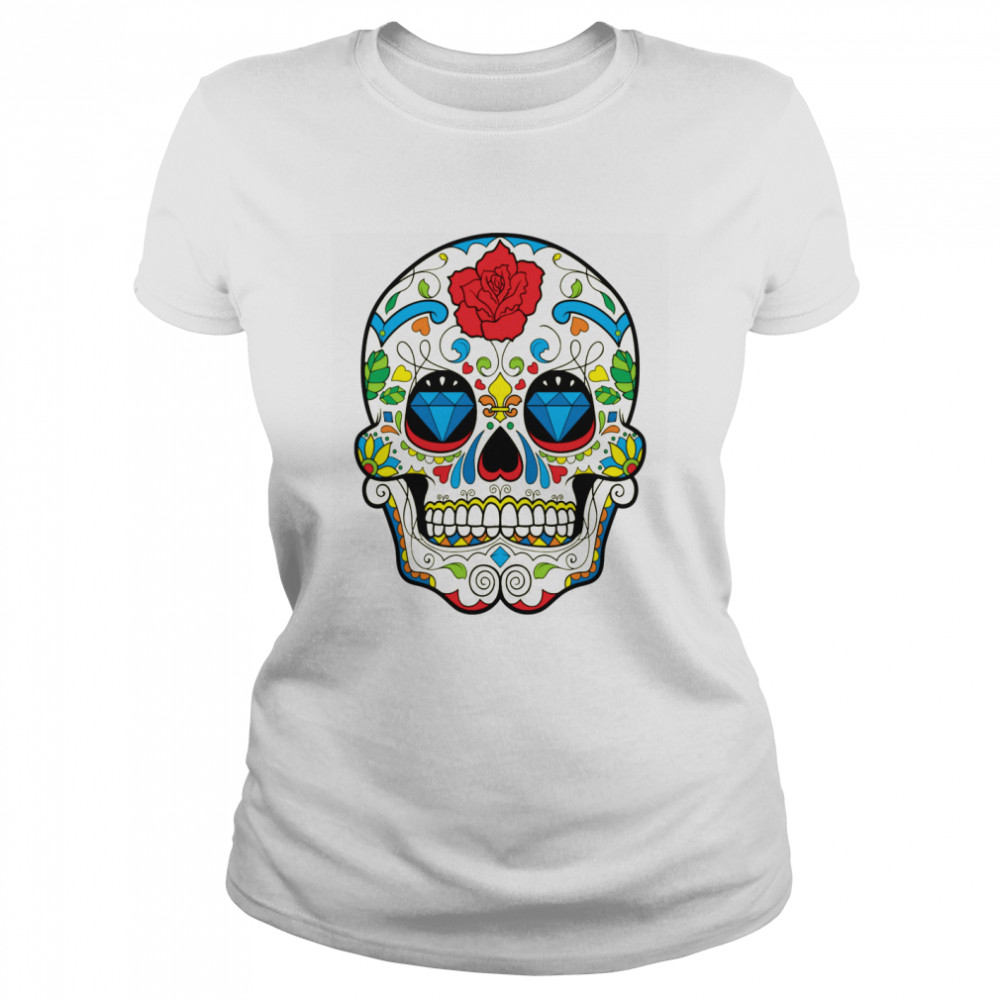 Retro Floral Sugar Skull Day Of The Dead  Classic Women's T-shirt