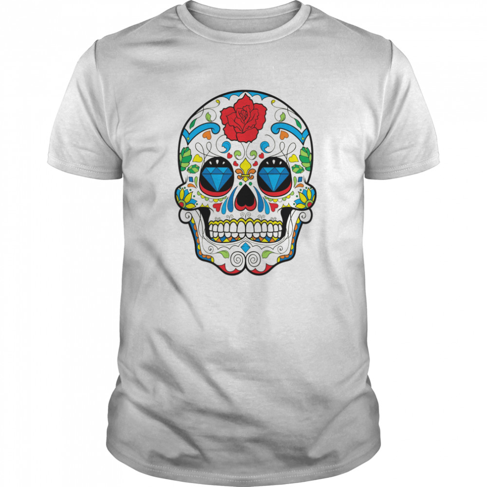 Retro Floral Sugar Skull Day Of The Dead  Classic Men's T-shirt