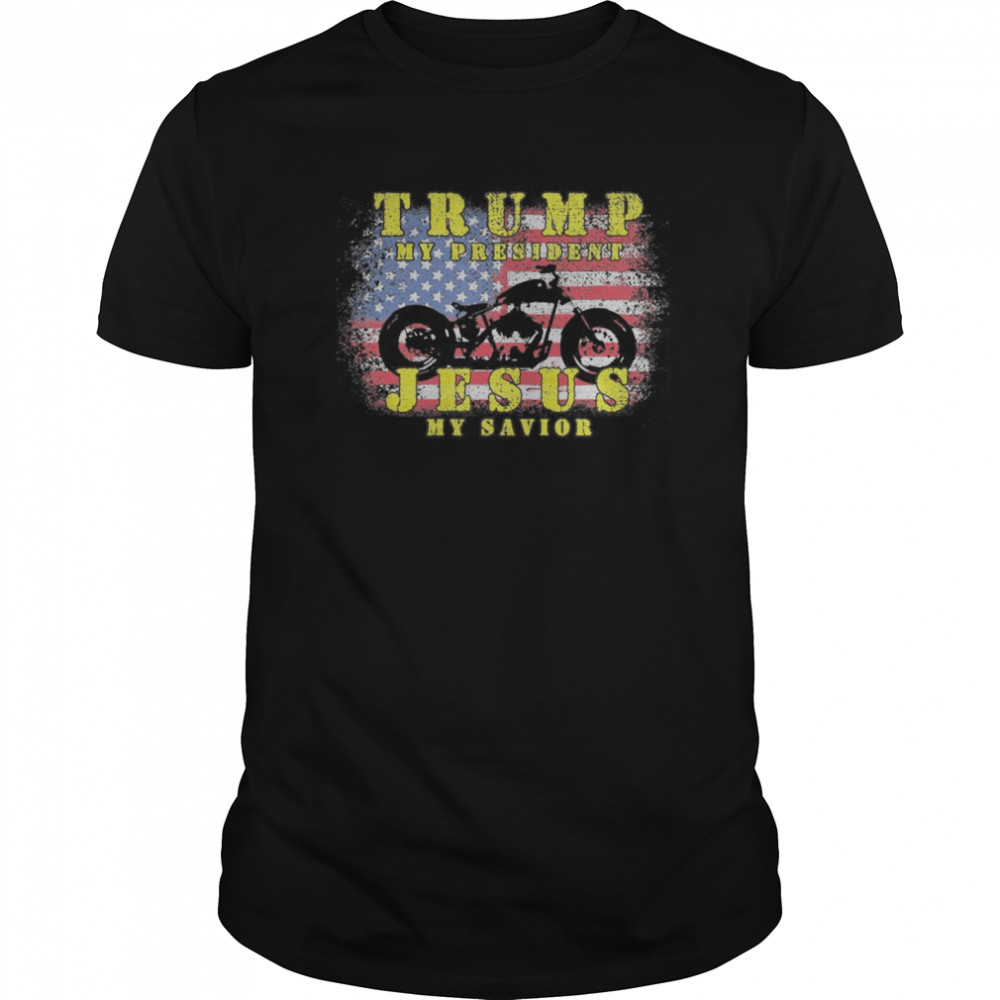 Retro Trump My President Jesus My Savior Biker USA Flag shirt