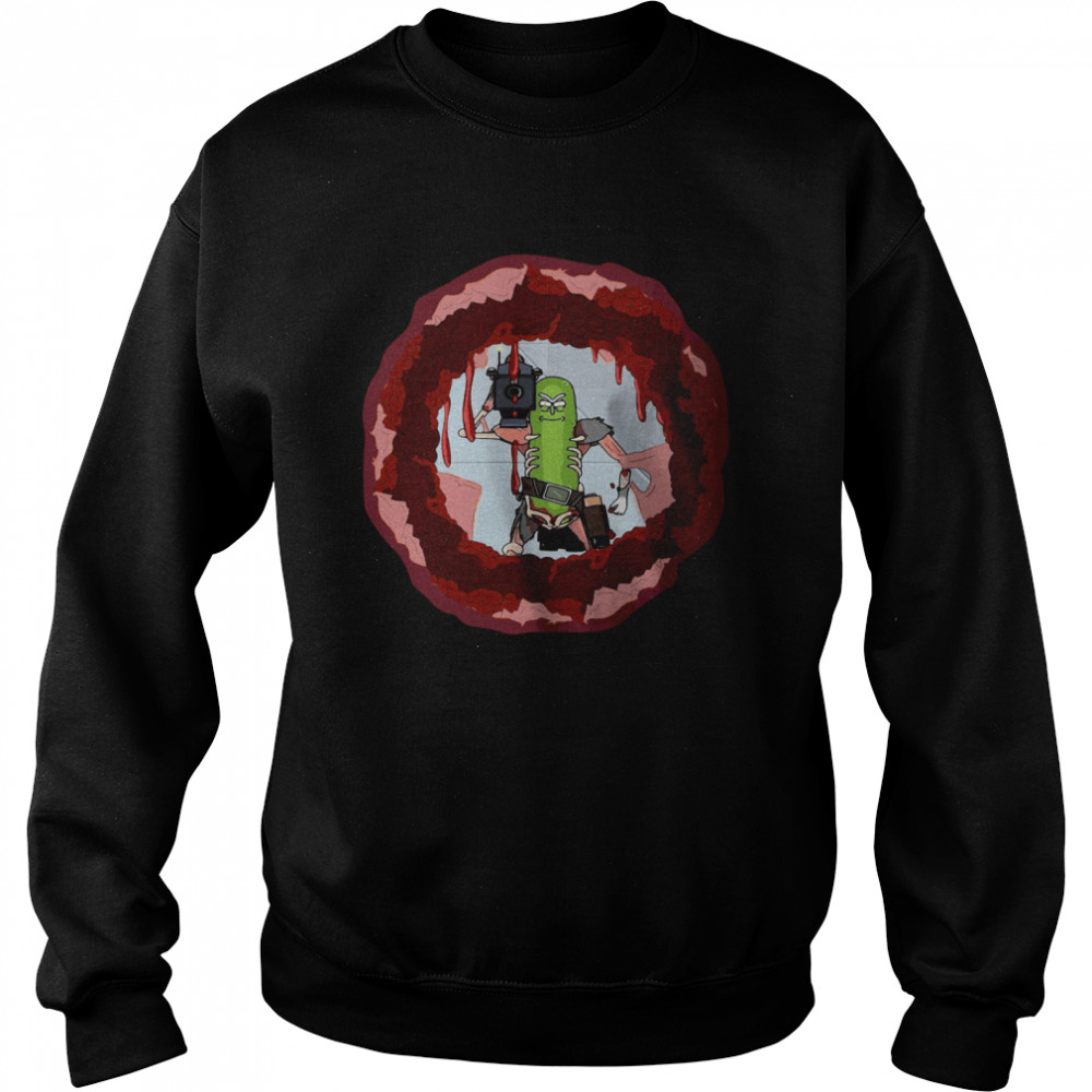 Rick And Morty Badass Pickle Rick Blow A Hole In The Chest  Unisex Sweatshirt