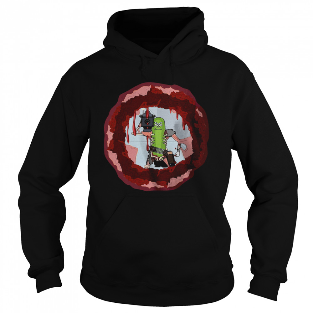 Rick And Morty Badass Pickle Rick Blow A Hole In The Chest  Unisex Hoodie