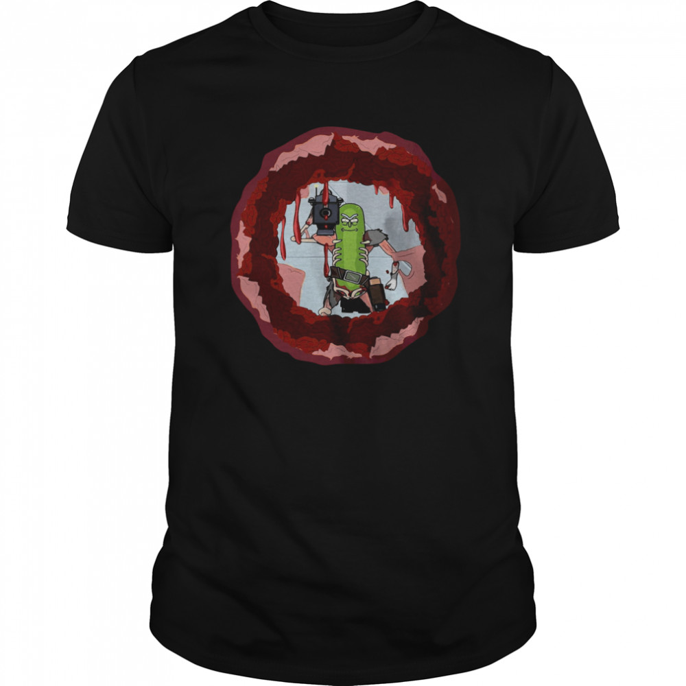 Rick And Morty Badass Pickle Rick Blow A Hole In The Chest  Classic Men's T-shirt