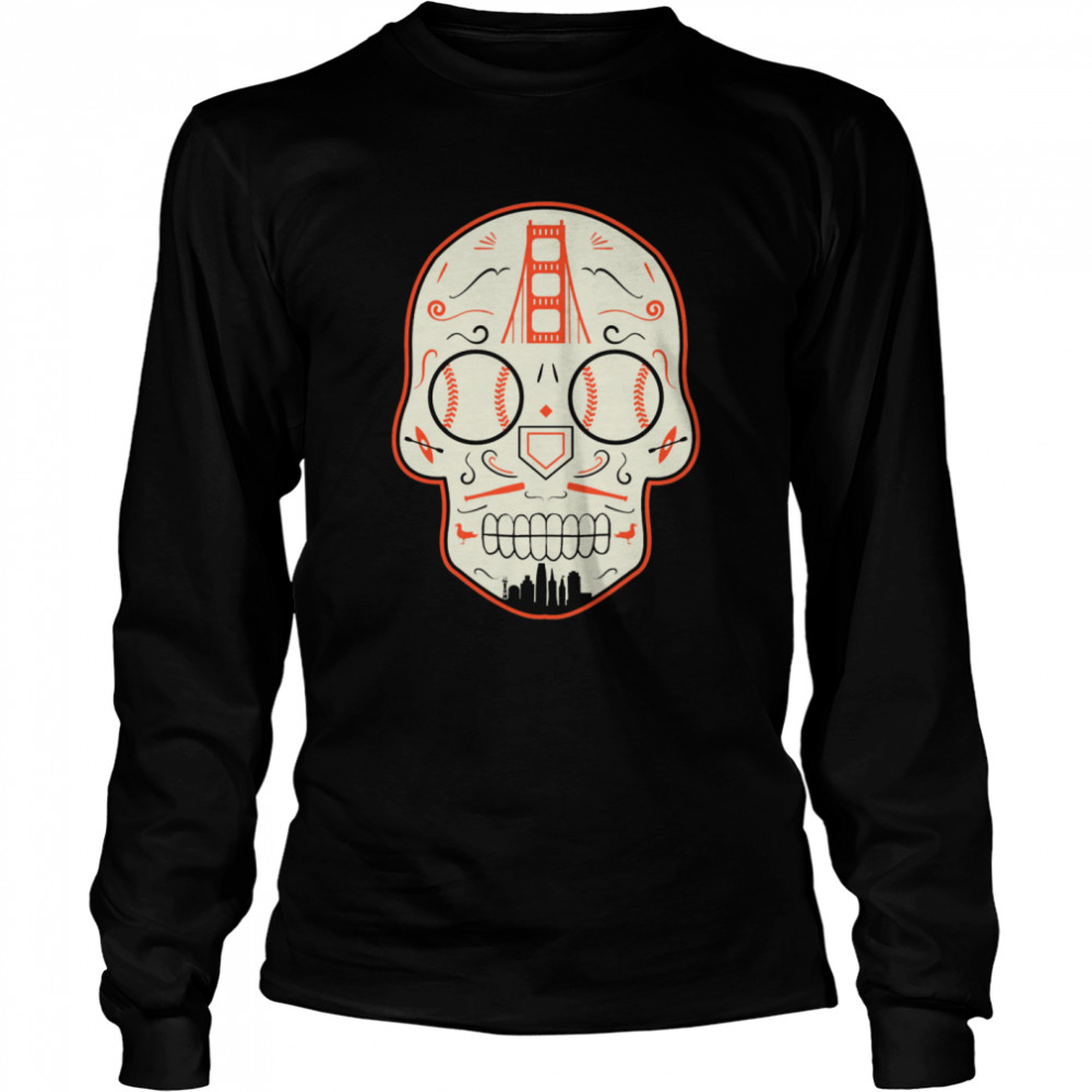 San Francisco Baseball Sugar Skull Day Of The Dead  Long Sleeved T-shirt