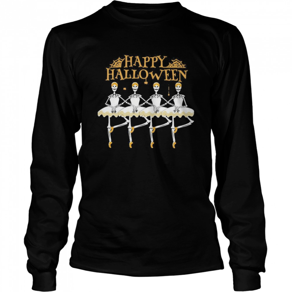 Skeleton Dancing Ballet Happy Halloween  Long Sleeved T-shirt