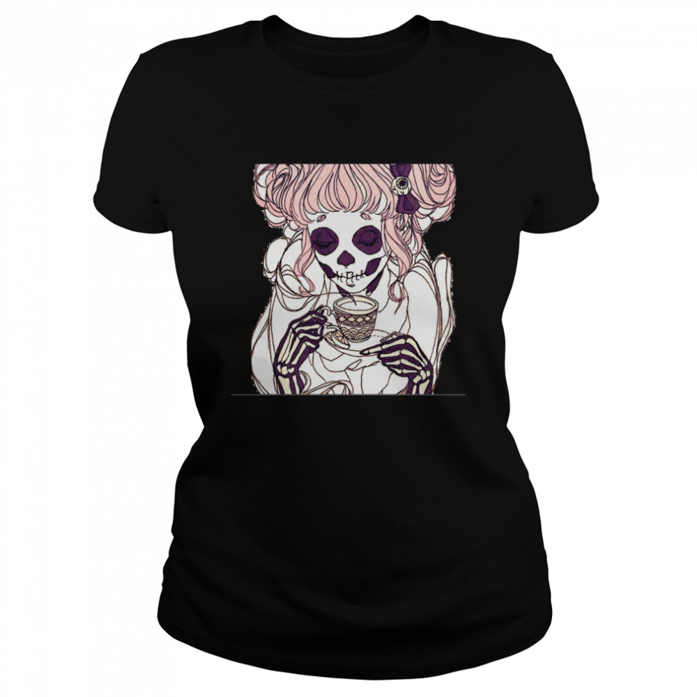 Skeleton Woman Drinking Coffee Lover  Classic Women's T-shirt