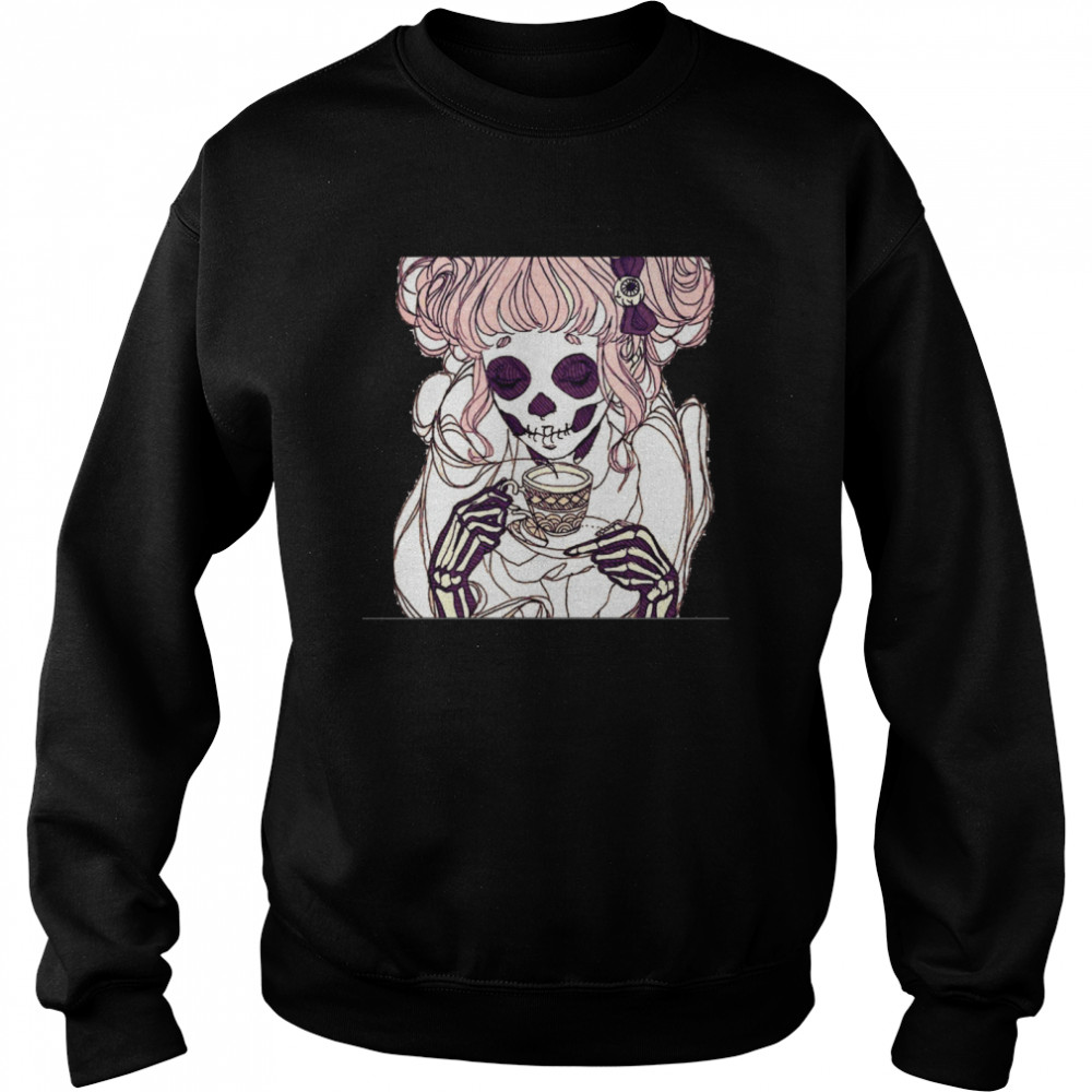 Skeleton Woman Drinking Coffee Lover  Unisex Sweatshirt