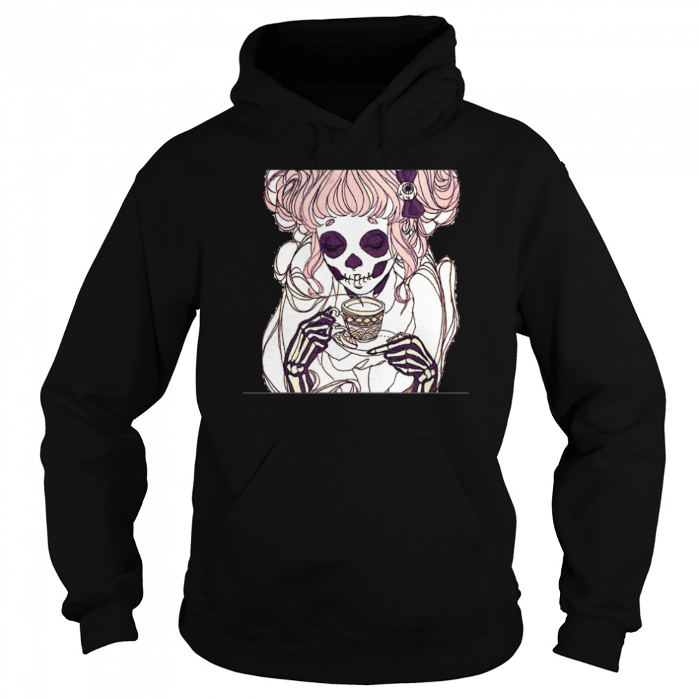 Skeleton Woman Drinking Coffee Lover  Unisex Hoodie