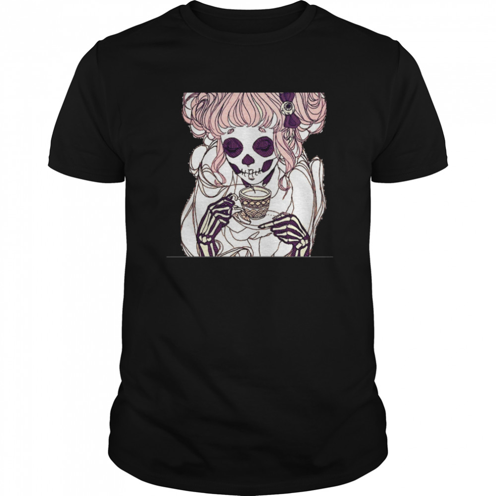 Skeleton Woman Drinking Coffee Lover  Classic Men's T-shirt